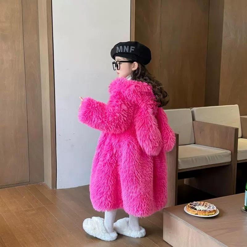 Girls' Faux Fur Coat 2025 Fall/Winter Style, Plush Long Coat for Toddler Girls, Trendy Kids' Faux Leather Long Design