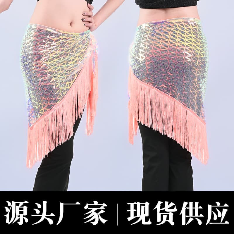 Cross-border belly dance waist chain, sexy Indian dance waist ornament, sequined tassel performance hip scarf, triangle scarf, waist scarf