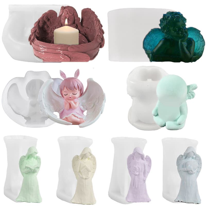 Angel Wings Aromatherapy Candle Silicone Mold 3D DIY Jesus Church Prayer Plaster Soap Wholesale