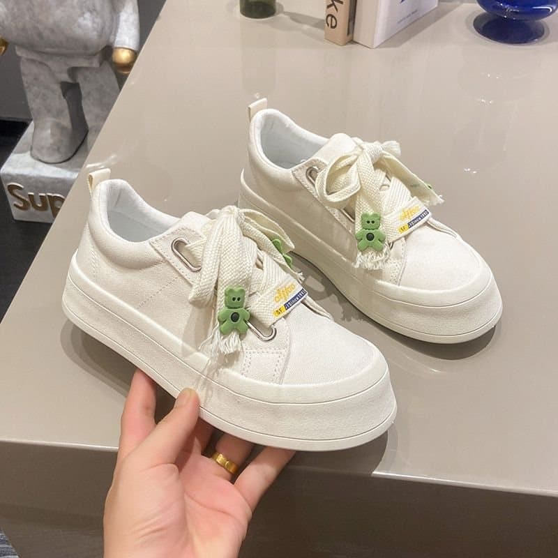 Korean-style Canvas Shoes for Women, 2026 Spring/Summer New Arrival, Versatile, Breathable, Non-slip Sneakers with Thick Soles, Casual Shoes