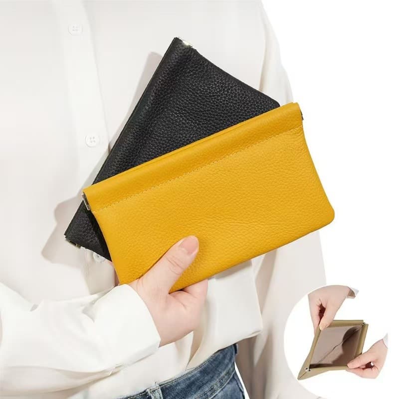 Leather Automatic Closure Clutch Bag, Portable Large Capacity Cosmetic Bag, Korean Style Daily Coin and Phone Bag, New Style