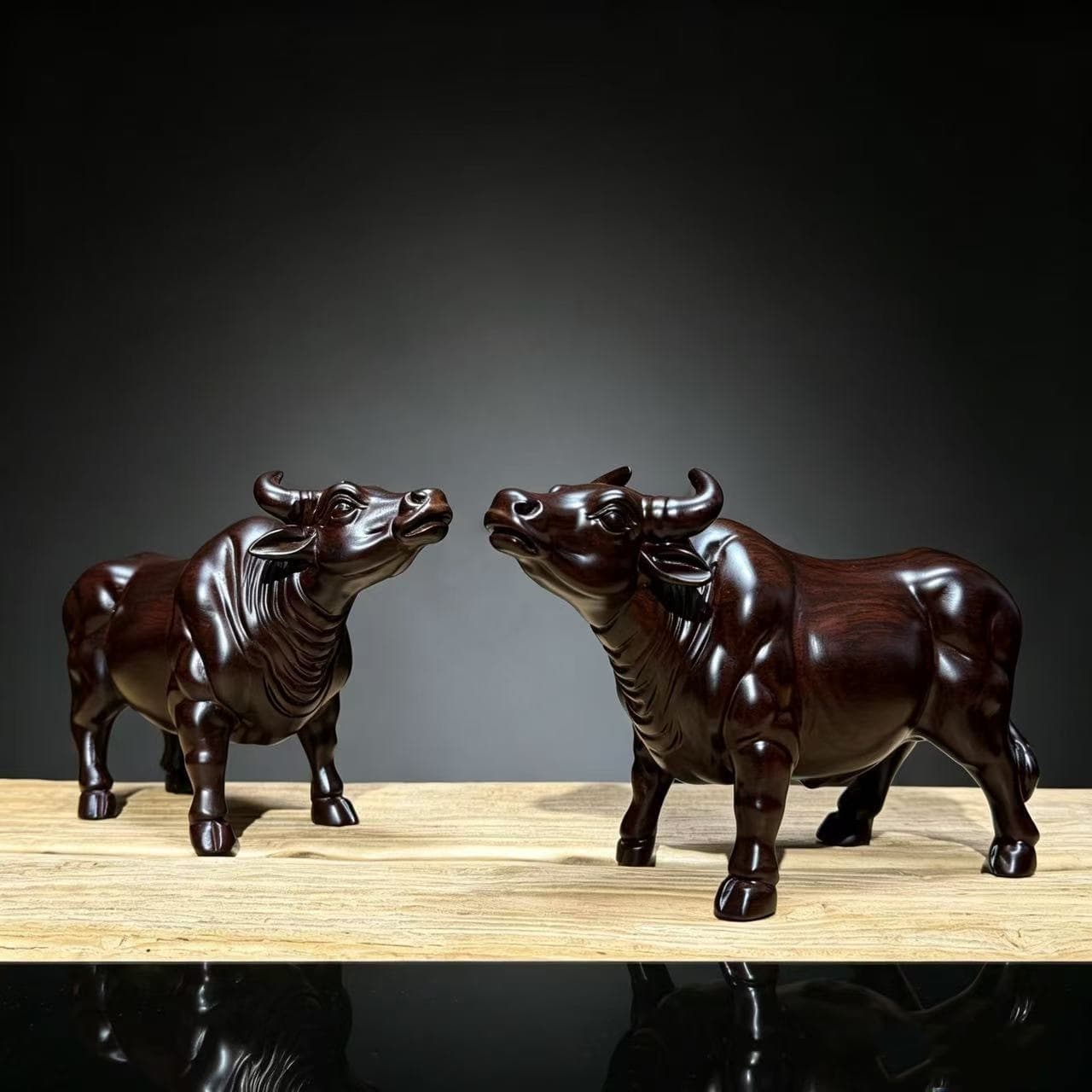 Ebony Wood Carved Zodiac Ox Ornament Solid Wood Opening Gift Shop Cashier Counter Home Decor Ox Soaring to Success Buffalo