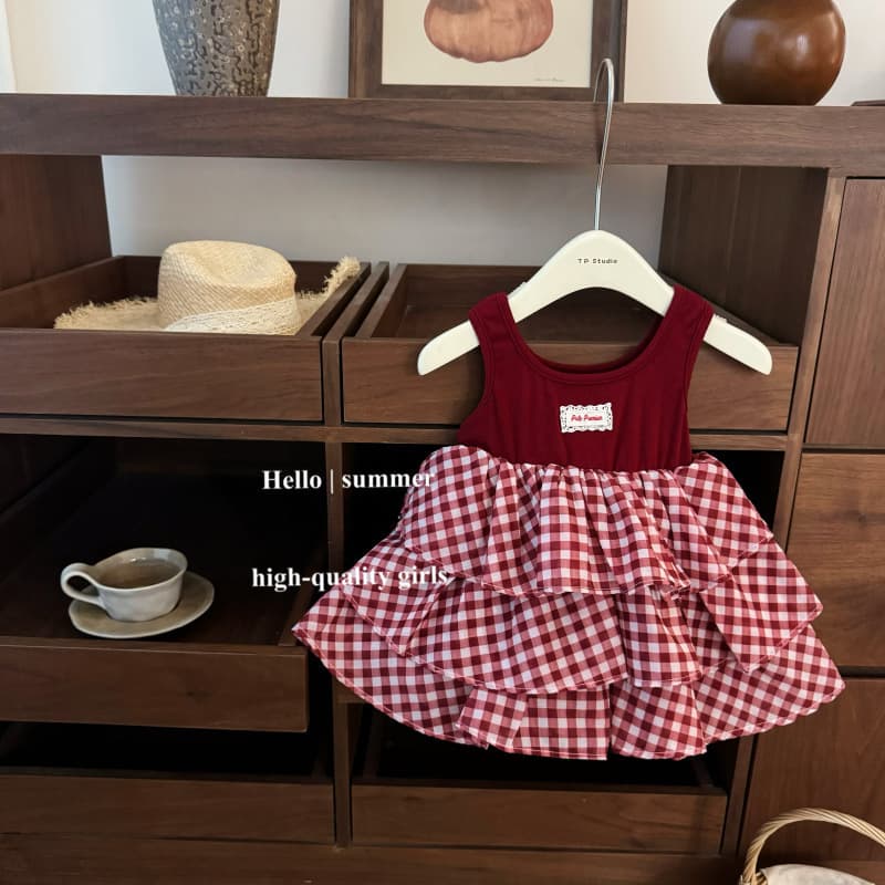 Ultra Bright White! Korean Children's Girls' Fashionable Red Plaid Cake Dress with Patchwork Vest Dress, Dopamine Long Dress