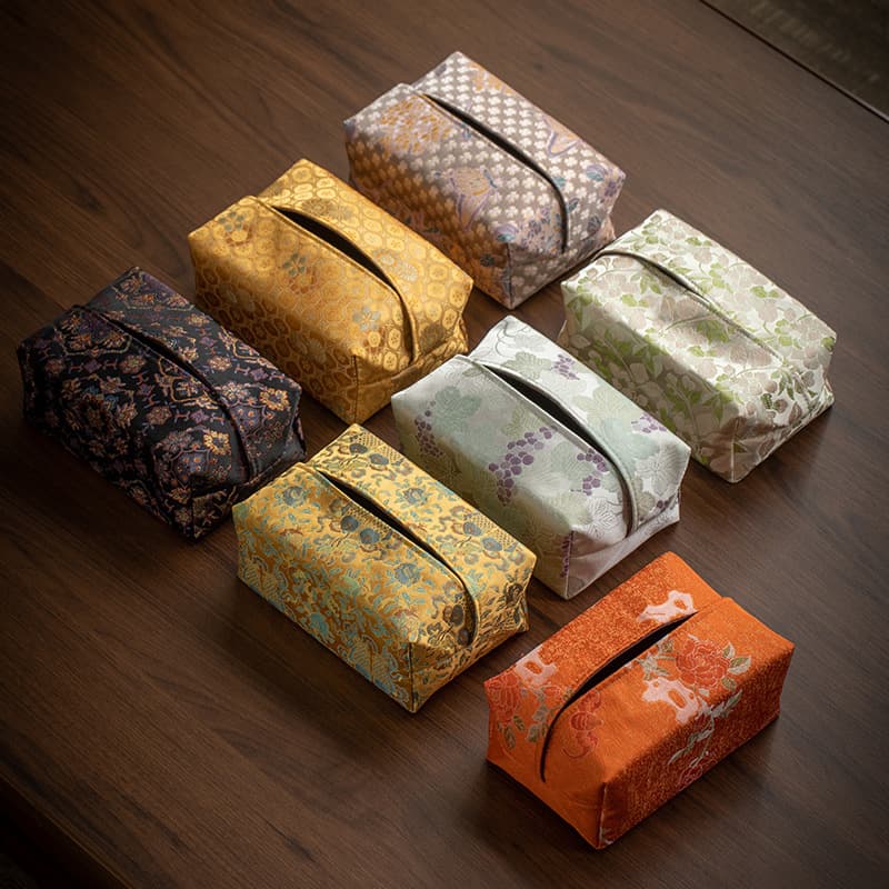 Chinese Zen light luxury tissue box fabric living room tea tabletop retro tissue box facial tissue cover household paper tissue bag