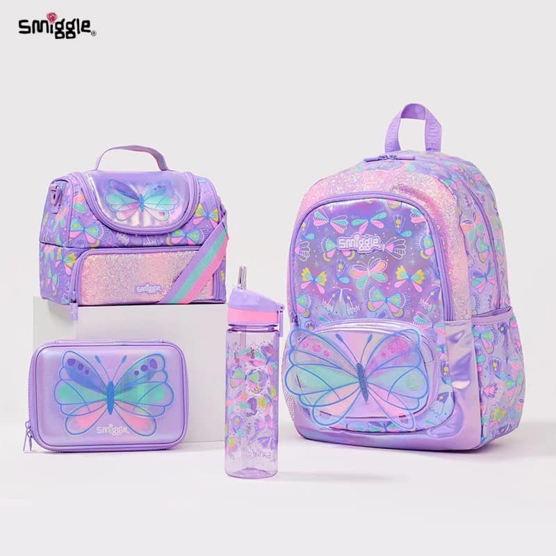 Australian Smiggle Backpack Large Capacity Lightweight Girls Elementary School Cartoon Butterfly Lunch Bag Backpack Pencil Case