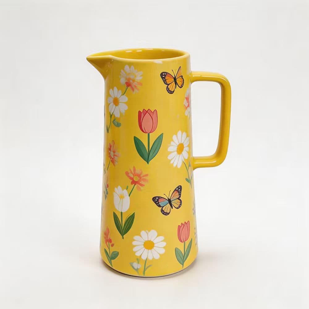 Cross-border hot-selling high-looking ceramic kettle with creative decals and flowers large-capacity household retro-style water cup