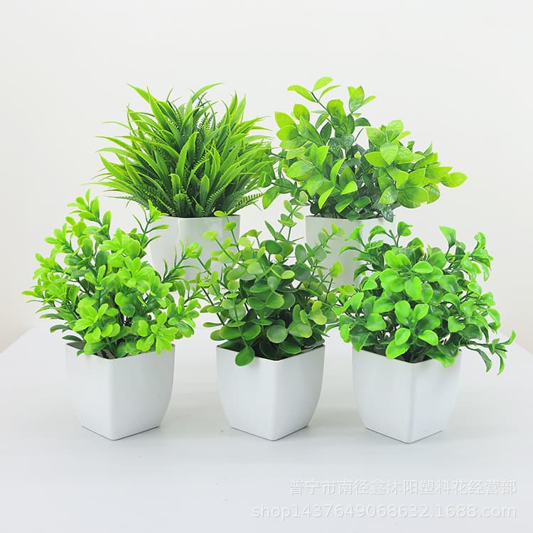 Cross-border Hot-selling Artificial Fake Spring Grass Green Plants Indoor Outdoor Decorative Plastic Potted Eucalyptus Small Bonsai Wholesale
