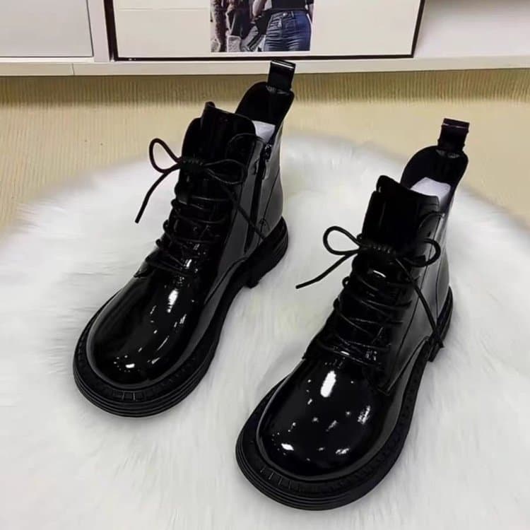 Foreign-style Martin Boots Women's British Autumn and Winter New Lace-up Mango Head Short Boots Chunky Heel Flat Spring Single Boots fleece-lined Cotton Boots