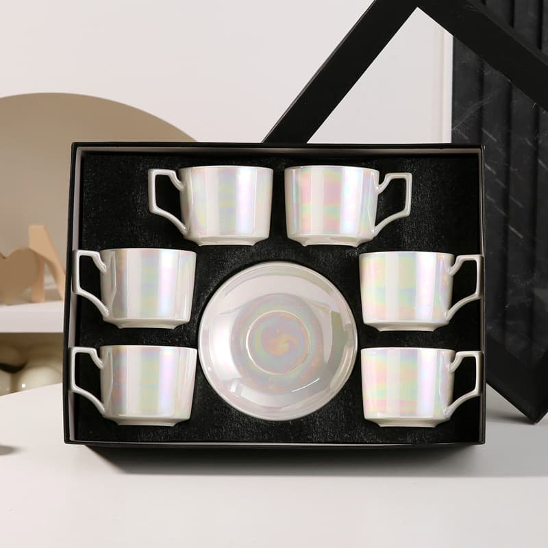 European electroplated ceramic cup pearlescent gradient coffee cup and saucer set cross-border Middle East Turkish tea cup business gift