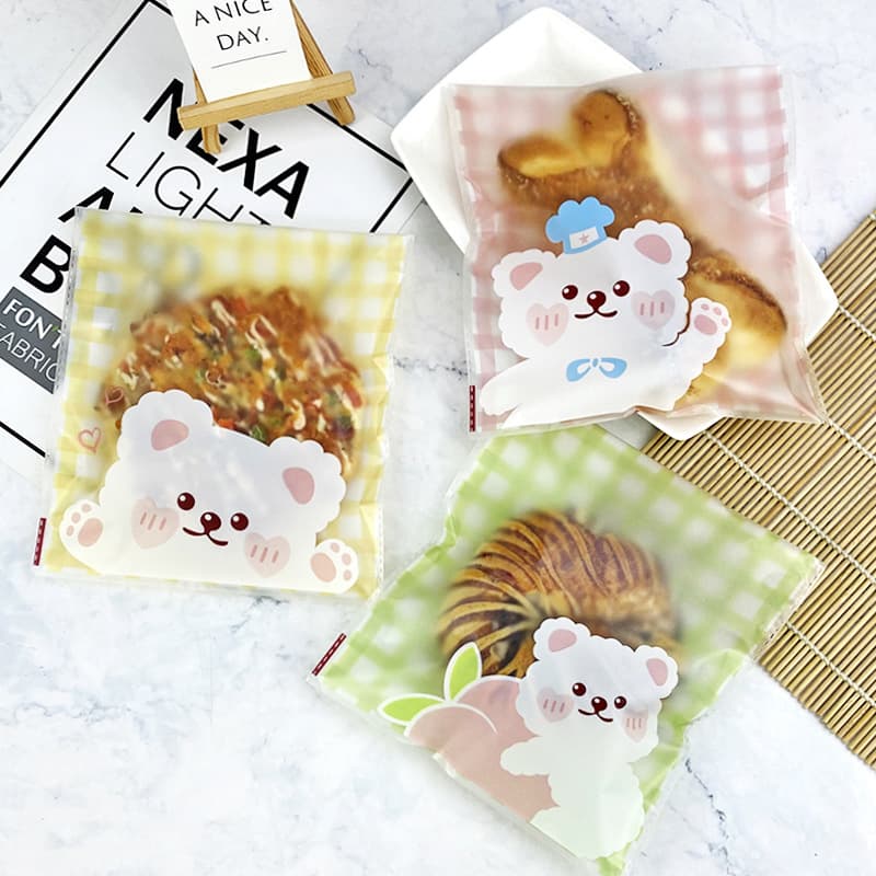 Bread self-adhesive packaging bag thick egg roast sandwich burger bagel toast snacks plaid self-sealing bag wholesale