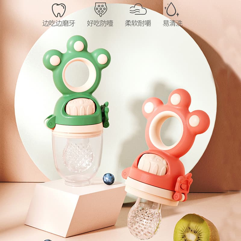 Export-oriented bite-teether for fruits and vegetables, silicone teether chew toy, infant baby food pouch