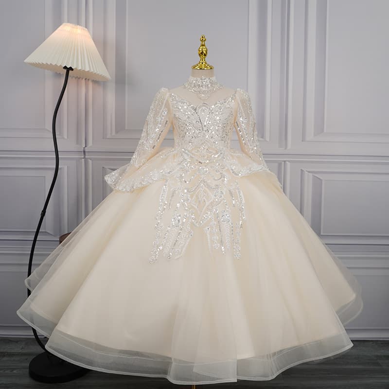 Children's French Princess Dress Spring Autumn New Birthday Banquet Evening Gown Girl Flower Girl Wedding Host Princess Dress