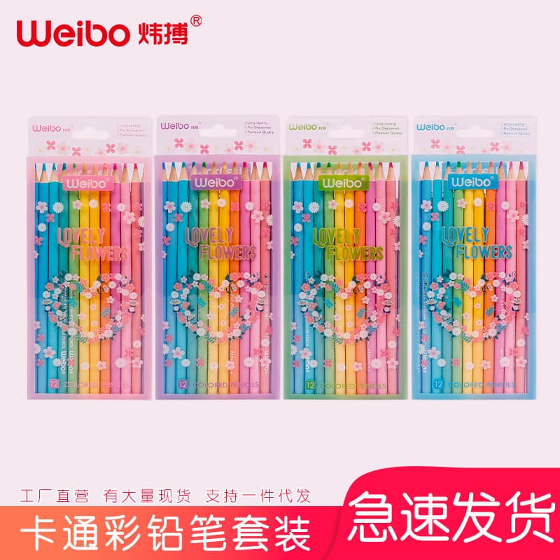 Weibo Wooden 12 Color Pencil Set Small Floral Pattern Children's Art Drawing Graffiti Advanced Coloring Book Wholesale