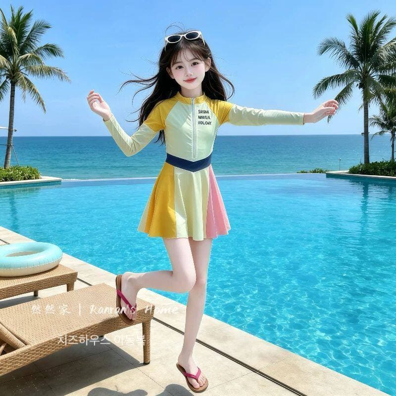Girls Swimsuit High-Fashion 2026 New Style Kids One-Piece Dress Style Swimwear with Padded Bra for Older Girls