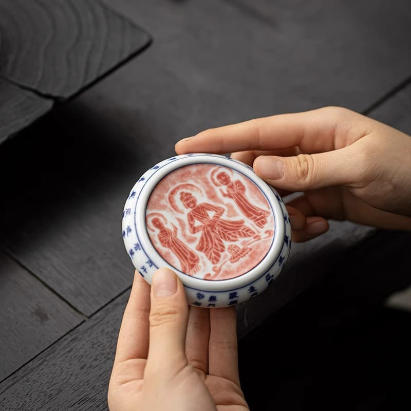 Dunhuang Cultural Creative Cloud Grotto Wood-Fired Rubbing Lid Rest, Ceramic Pot Base Cup Lid Holder, Chinese Style Accessory Coaster