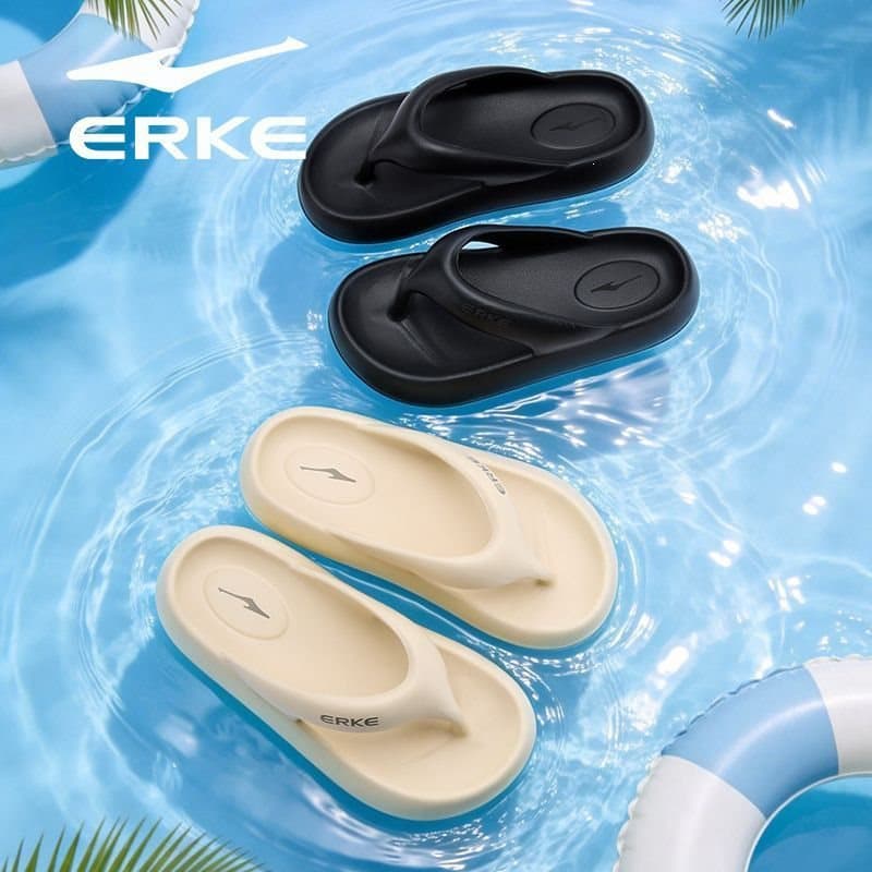 Hongxing Erke Men's Thong Sandals Comfortable Couple Summer Thick Sole Non-Slip Beach Swimming Flip Flops