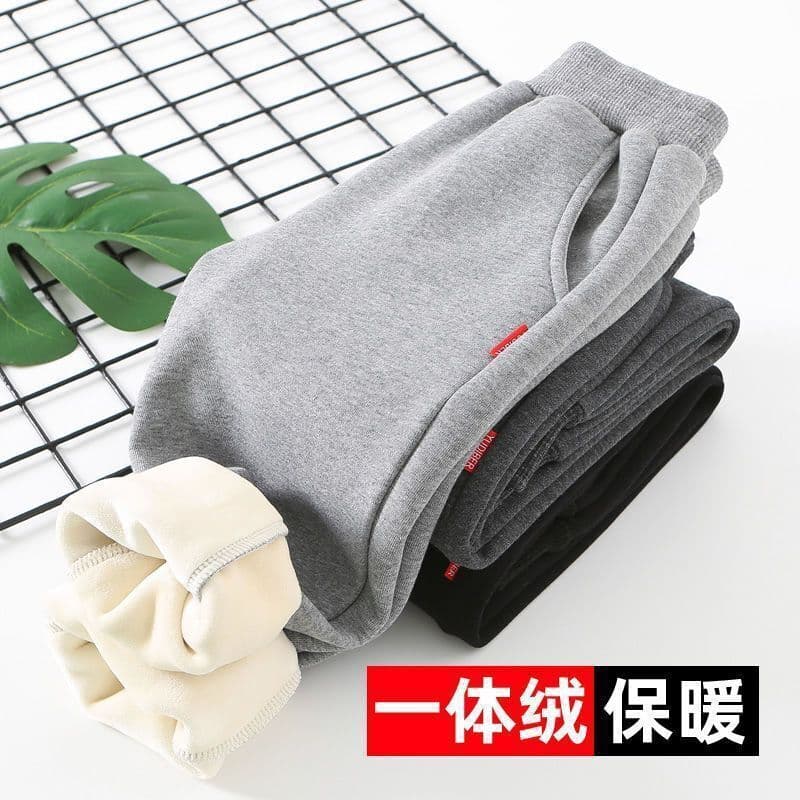 Children's fleece-lined and thickened long pants, warm for autumn and winter, one-piece fleece pants, versatile sports pants for boys and girls, and for older children.