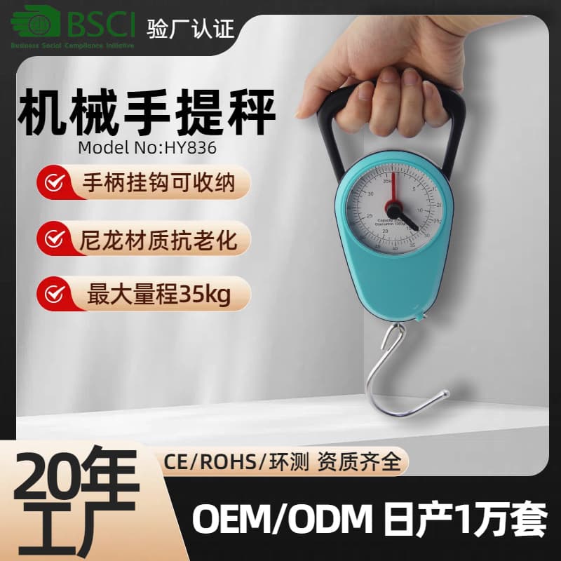 Haoyue Weighing Instrument Hand Scale Accurate Luggage Scale 35kg with Ruler Fishing Scale Bag Weighing Scale Foreign Trade Cross-border