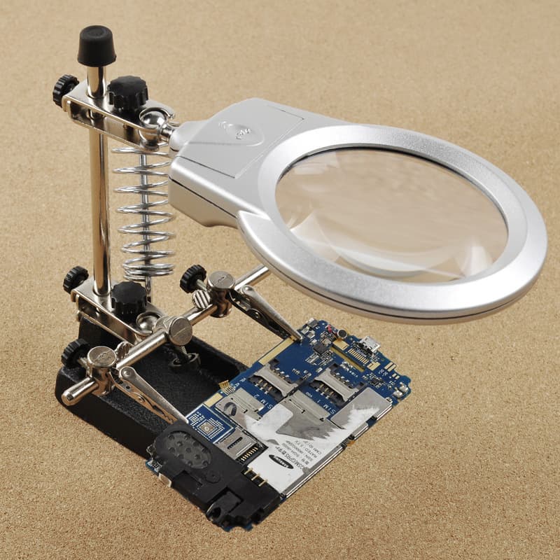 Factory direct supply 16129-A desktop auxiliary clip magnifying glass with two LED lights repair welding soldering iron magnifying glass