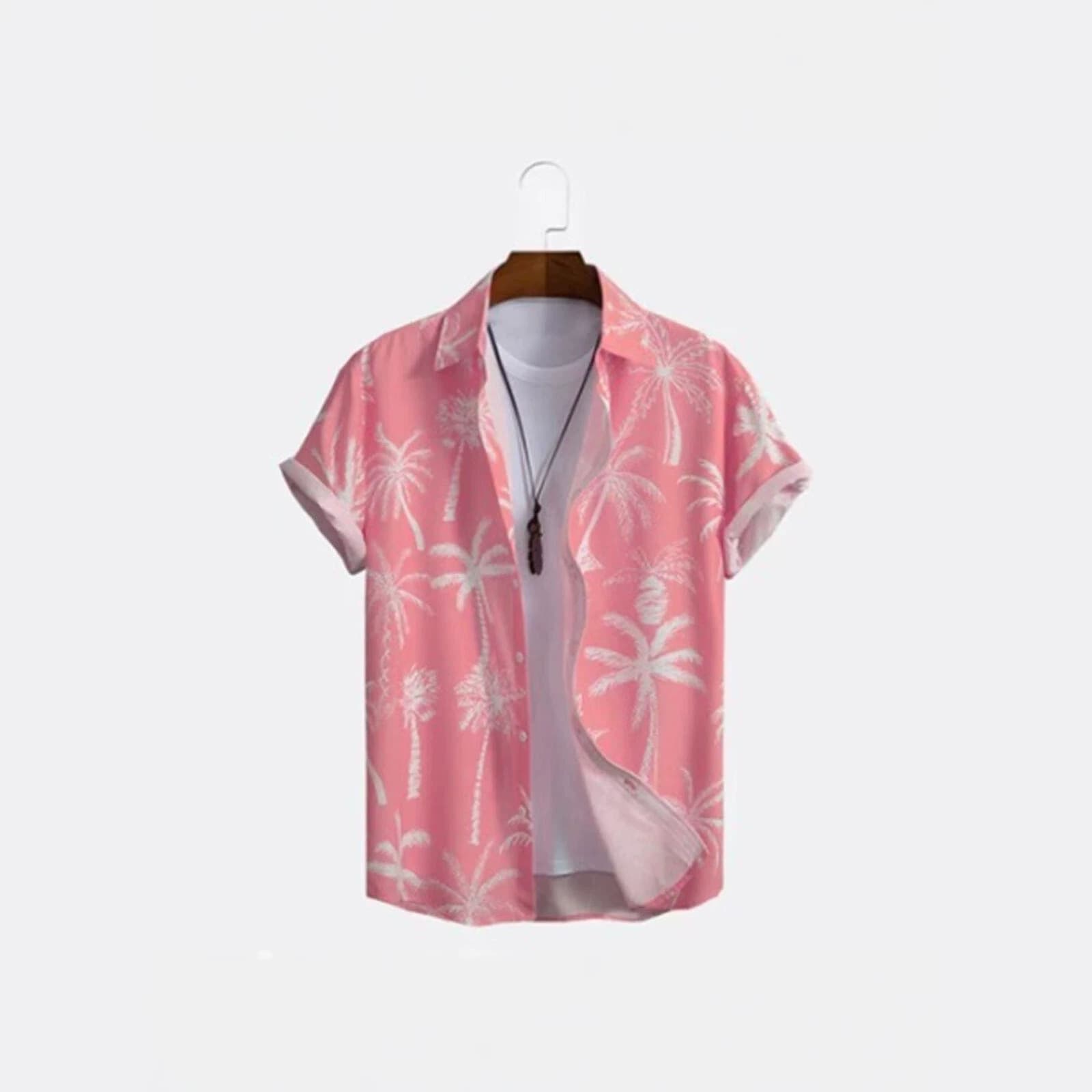 Cross-border European and American Summer Men's Hawaiian Digital Print Short Sleeve Shirt Loose Casual Beach Style Turn-down Collar Cardigan