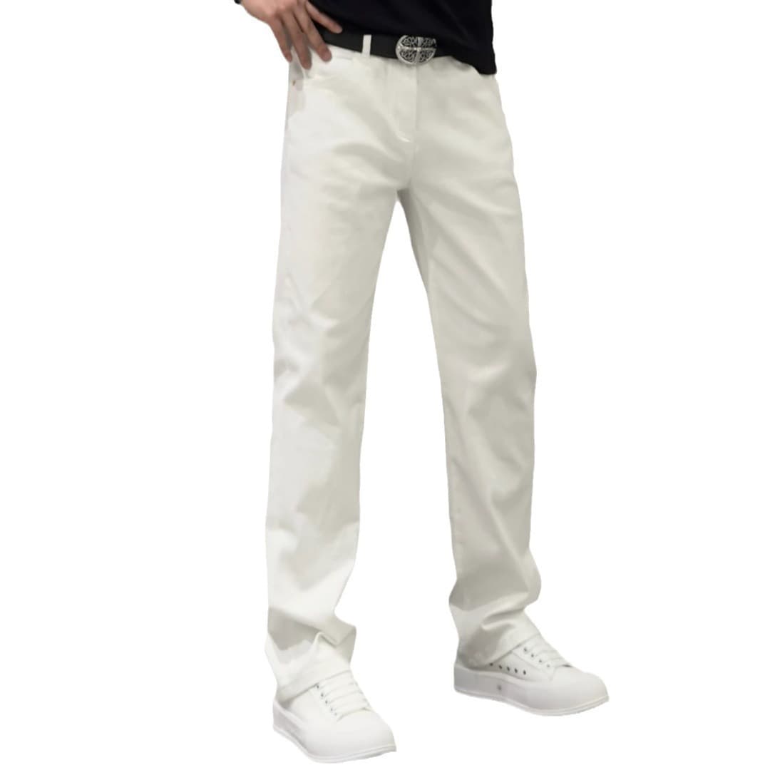 Summer Thin White Jeans for Men Fashion Simple Solid Straight Casual Loose Versatile Slim Fit Long Pants