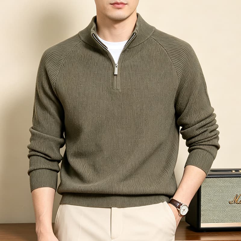 Heavy Thick Sweater Men, Long Sleeve, New Fall/Winter Style, Stand Collar, Half-Zip, Simple, Light Luxury, Warm, Knit, Men's Sweater