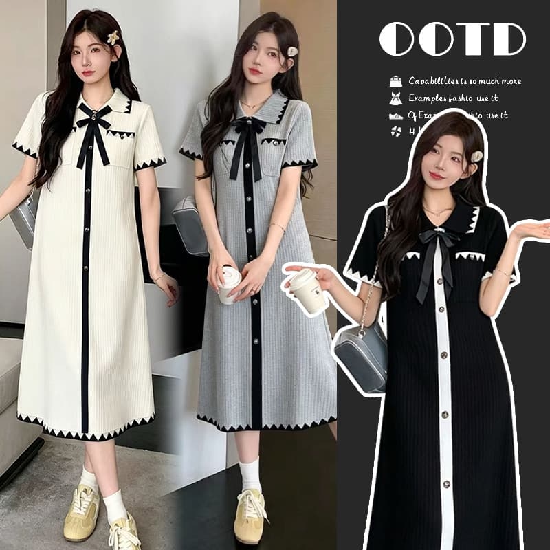 Fashionable Premium College-Style Short-Sleeve Nursing Dress for New Moms, Summer 2026 Nursing Wear for Breastfeeding Outings