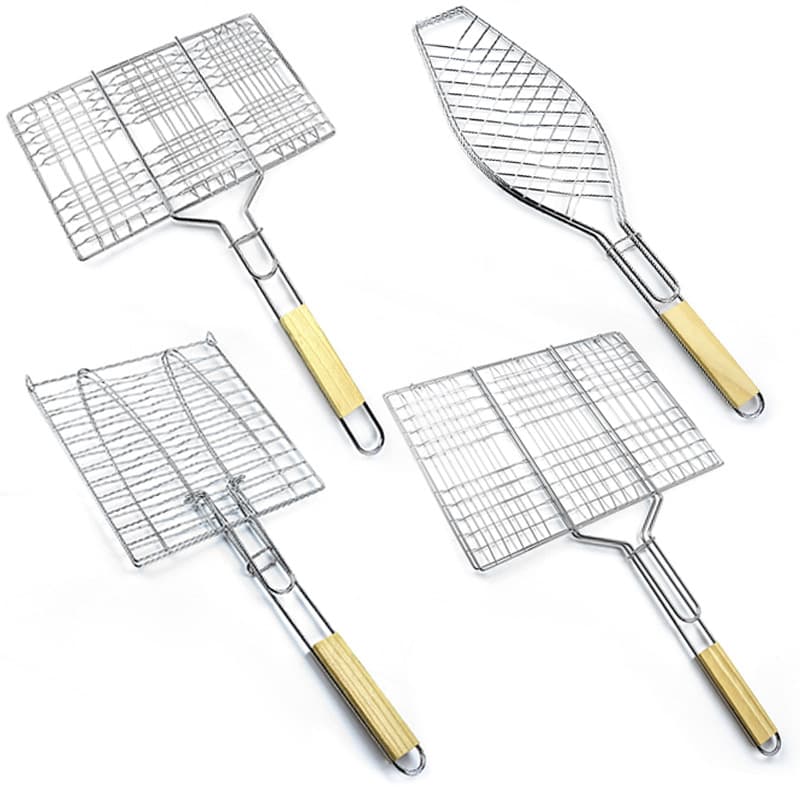 Cross-border Custom Electroplated Single/Double Fish BBQ Net Clips, Commercial Grilling Tongs, Square Leek Fish Grill Clips