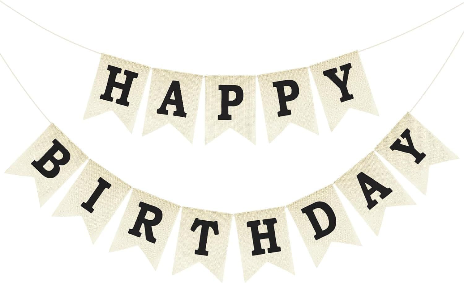Happy Birthday Banner - NO DIY Black Burlap Happy Birthday Banner Sign Birthday
