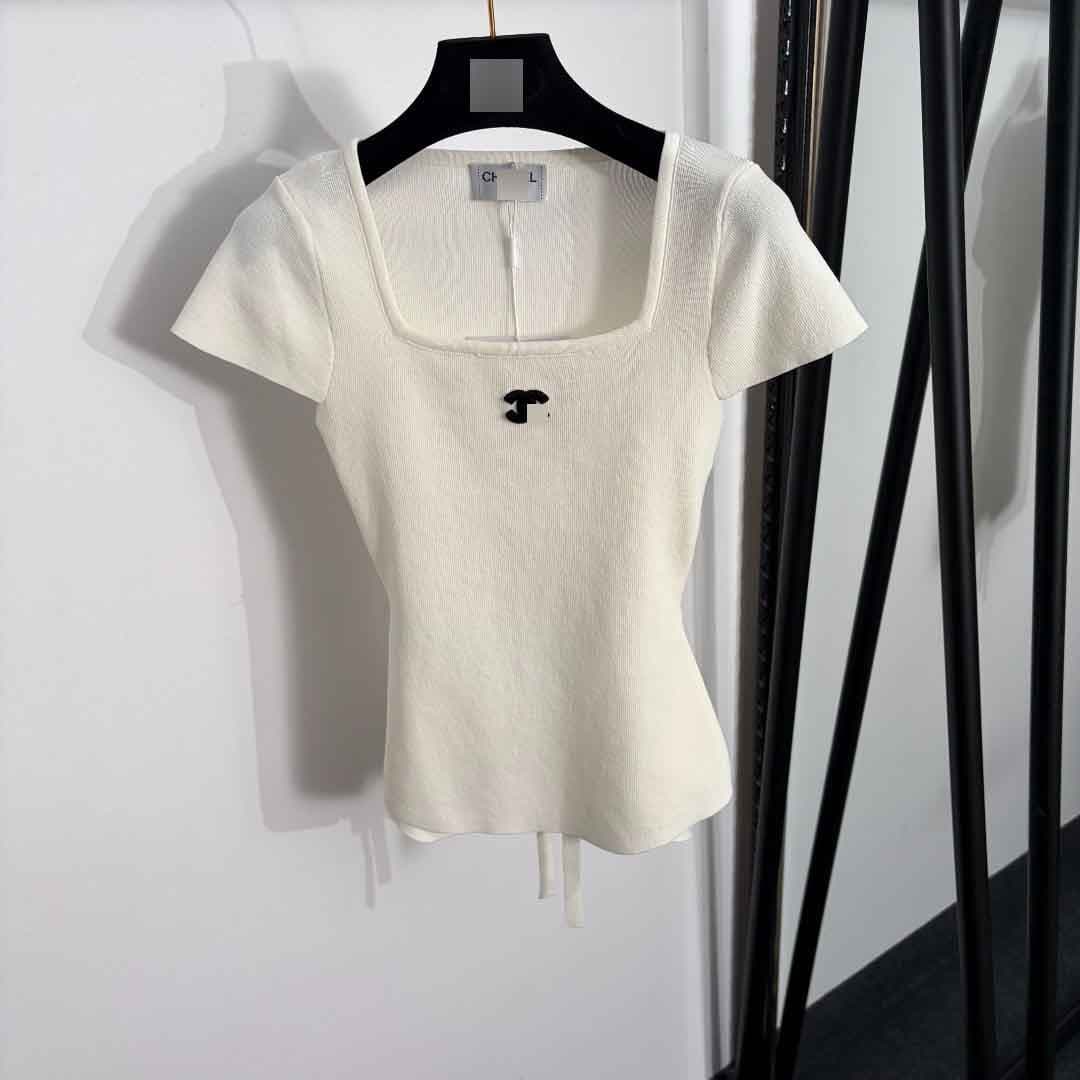 Nanyou high-end foreign trade temperament slim dopamine new back strap square collar slim short-sleeved sweater top