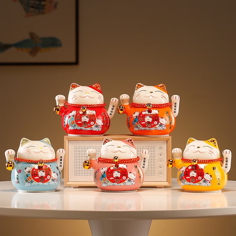 Lucky cat small ornaments ceramic hand shaker household fortune cat shop company decoration front desk gifts to gather treasure and wealth