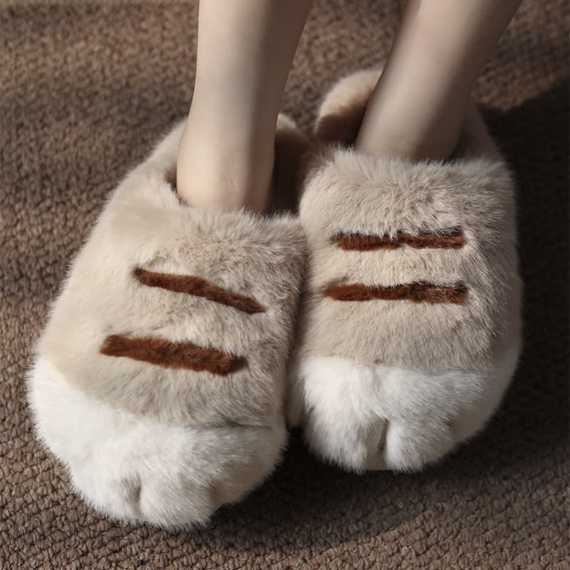 Cute cat paw student adorable high appearance comfortable warm outdoor indoor couples plush cotton slippers.