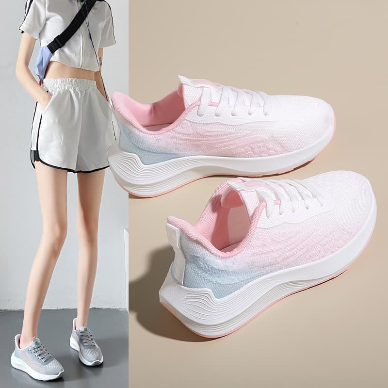 New Women's Shoes Trendy Breathable Flyknit Women's Sports Shoes Comfortable Thick Sole Travel Shoes Live Stream Same Style Women's Casual Shoes