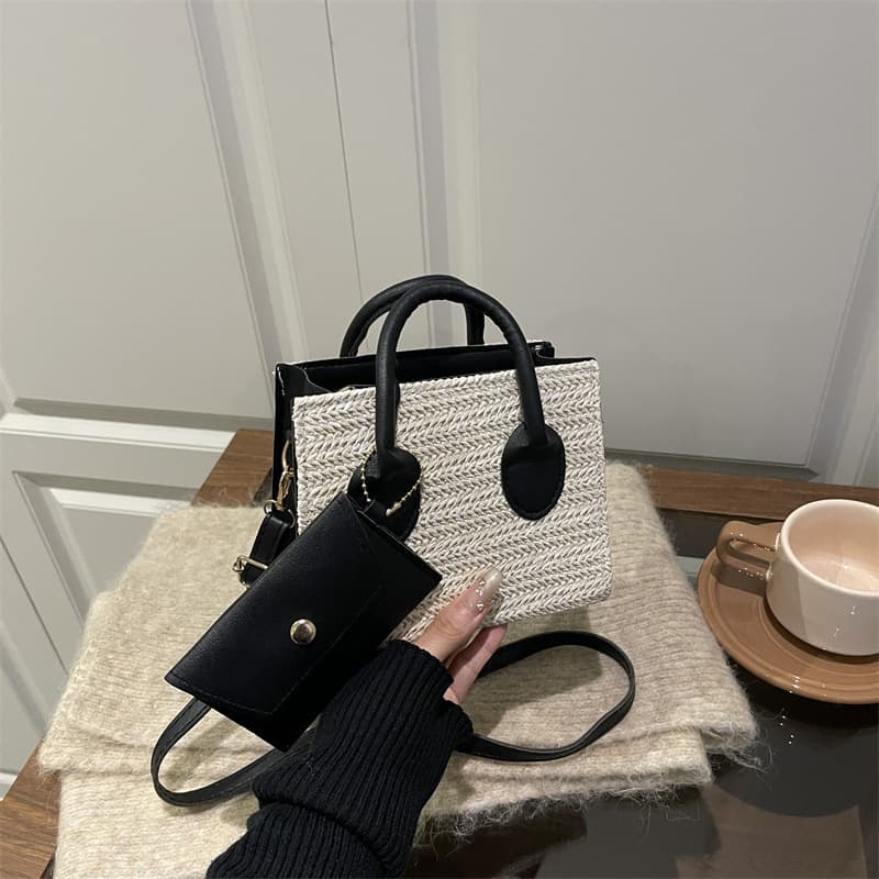 Korean Style Trendy Straw Woven Bag 2025 New Simple Fresh Mother-Child Woven Handbag Shoulder Crossbody Bag