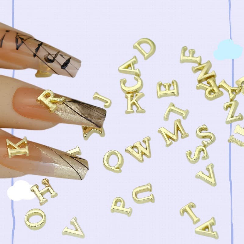 Alloy 3D Glossy 26 English Letter Nail Art Charms Mixed Gold and Silver Light Luxury Personalized Nail Accessories Wholesale