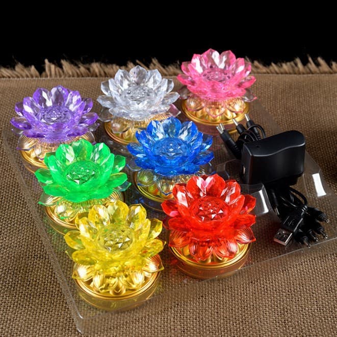 Palm Lamp Seven-Color Lotus Lamp Buddha Offering Lamp, Battery and Power Dual-Use, Buddha Electronic Lamp LED Seven-Star Eternal Light