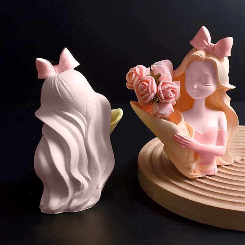 Bow Alice vase mold bouquet girl flower arrangement vase ornaments plaster flower pot silicone mold