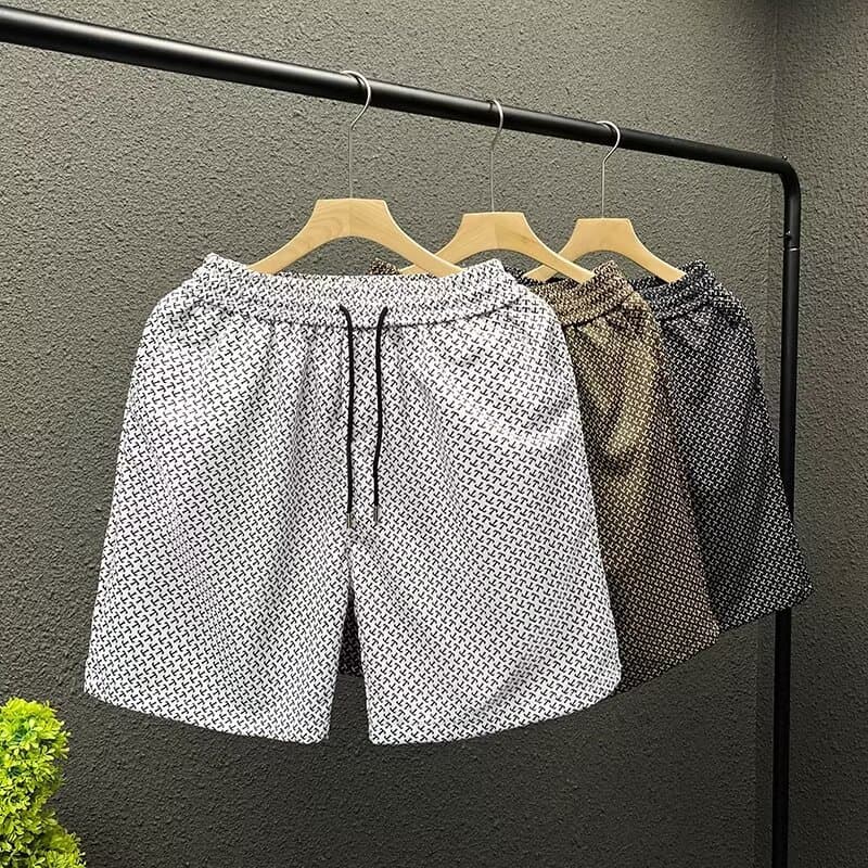 2025 New Youth Fashion Jacquard Casual Shorts for Men Summer Outdoor Five-Point Pants Slim Fit Sports Beach Shorts