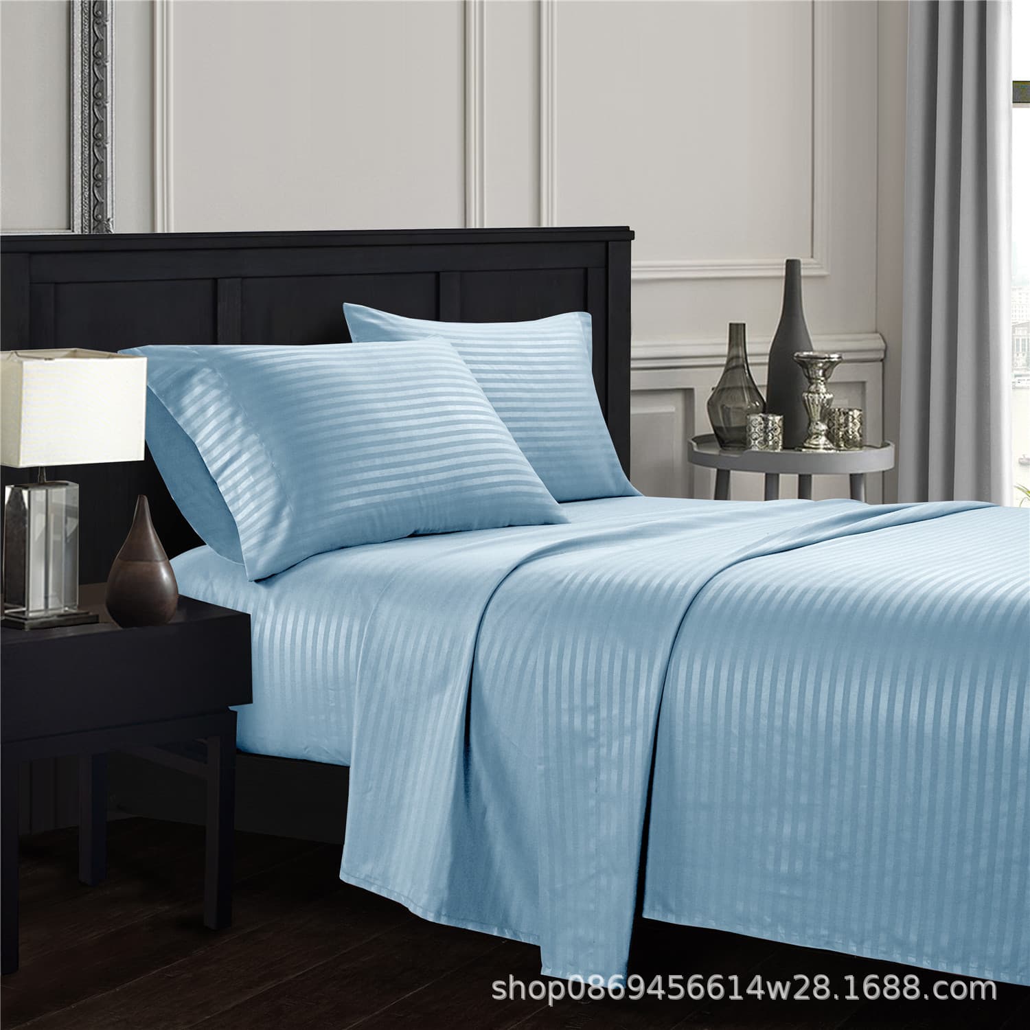 Embossed Imitation Satin Stripe Foreign Trade Cross-Border Home Textile Viou Amazon Aliexpress Four-Piece Fitted Sheet Set Shein Bedding
