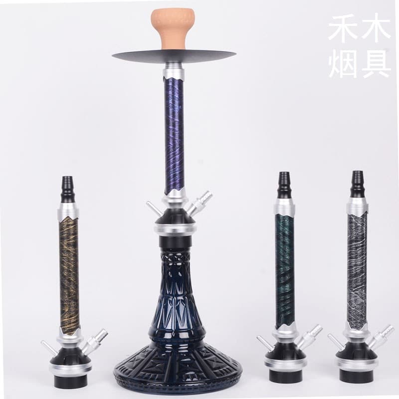Cross-border smoking set hookah large aluminum alloy glass pot single tube silicone tube with red mud pot clip spring