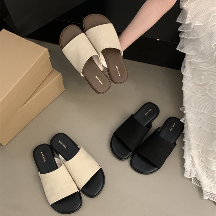 2025 New Arrival Summer Niche Canvas Slippers Women's Flat Open Toe Sandals Women's Shoes French Half Slippers