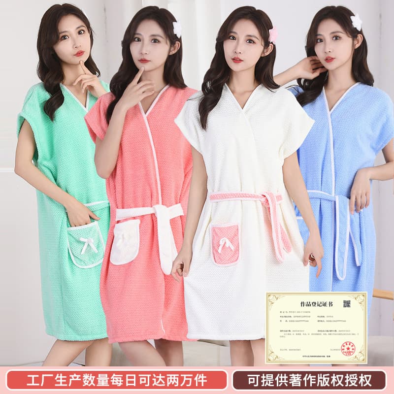 Factory wholesale soft coral fleece casual bathrobe, household absorbent pineapple patterned bath towel, women's bath skirt