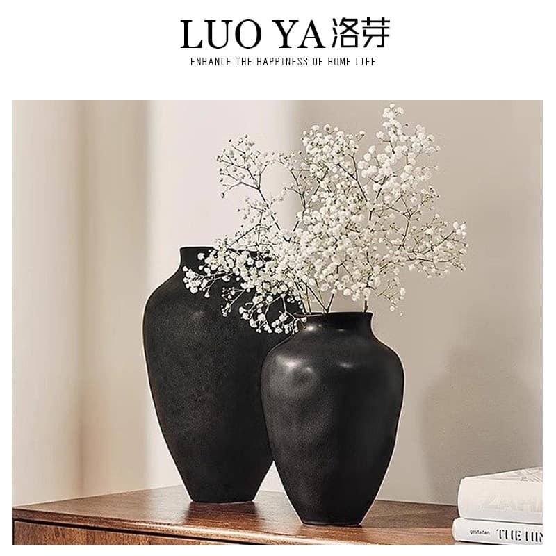 Wabi-Sabi Style Light Luxury Ceramic Vase High-End Pottery Planter Decorative Ornament Artificial Flower Vase