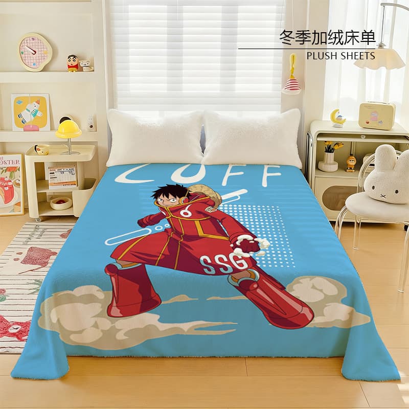Anime One Piece Crystal Velvet Bed Sheet Luffy Wanted Poster Boys Dormitory Student Single Bed Sheet