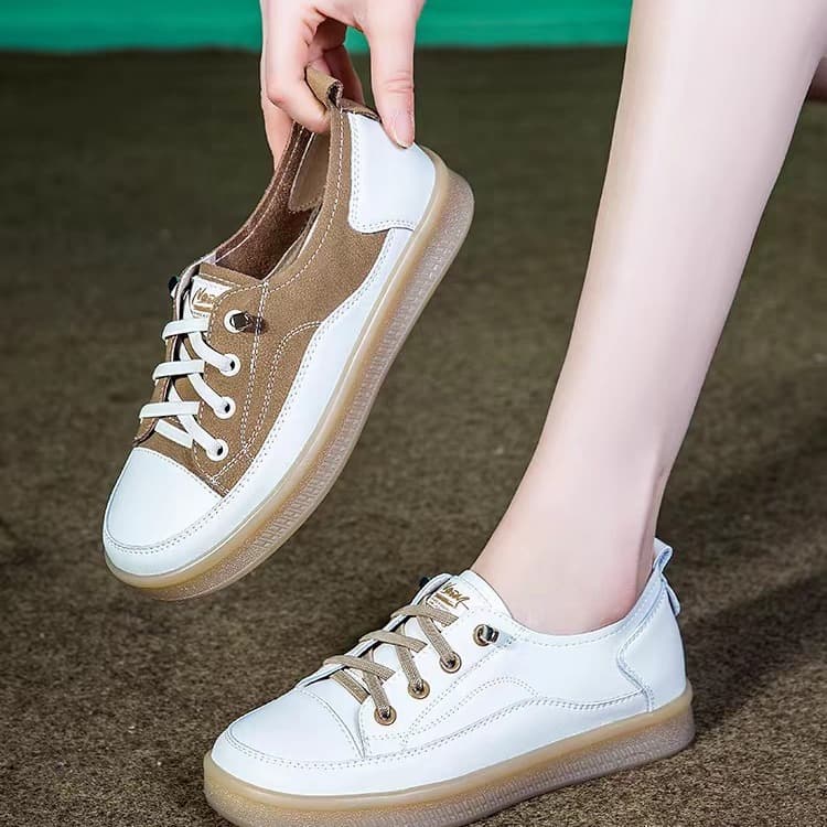 Genuine Leather White Shoes for Women Spring 2025 New Tbottomon Slip-On Flats Soft Sole Soft Surface Sports and Leisure Board Shoes