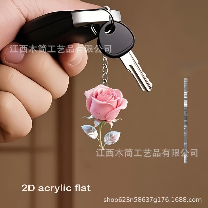 Factory Direct Supply Rose Shape Acrylic Keychain 2D Printed Bag Charm Gift Supports Image Modification