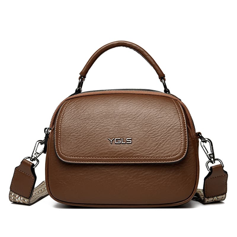 Middle-aged Small Bag Women 2024 New High-end Texture Soft Leather Crossbody Bag Multi-layer Versatile Wide Strap Handbag Shoulder Bag