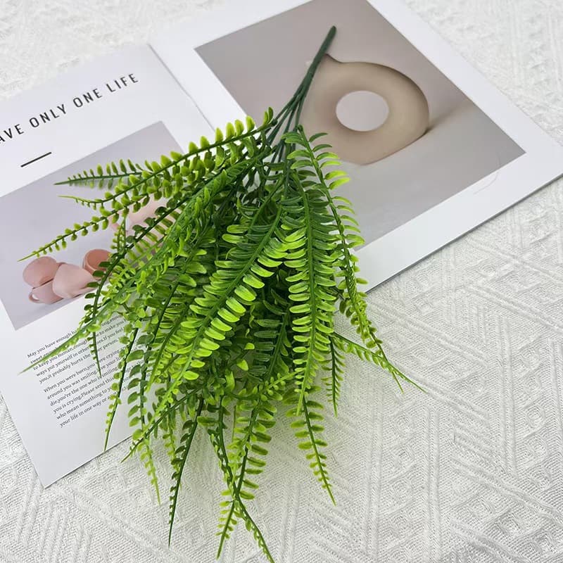 Cross-border 7-fork Persian fern artificial plant plastic decorative green plant plug-in home decoration popular grass