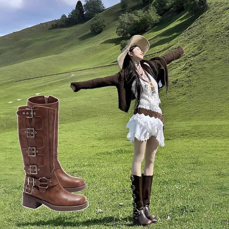 Maillard Western Cowboy Boots Women's 2026 New Spring and Autumn Thick Heel Long Boots But Knee High Martin Boots