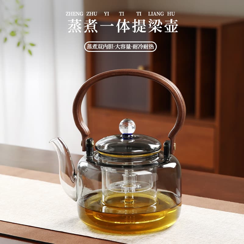 High temperature resistant all-glass teapot large capacity 2 liter steaming and cooking dual-purpose lifting beam kettle 2026 new style stove-top teapot
